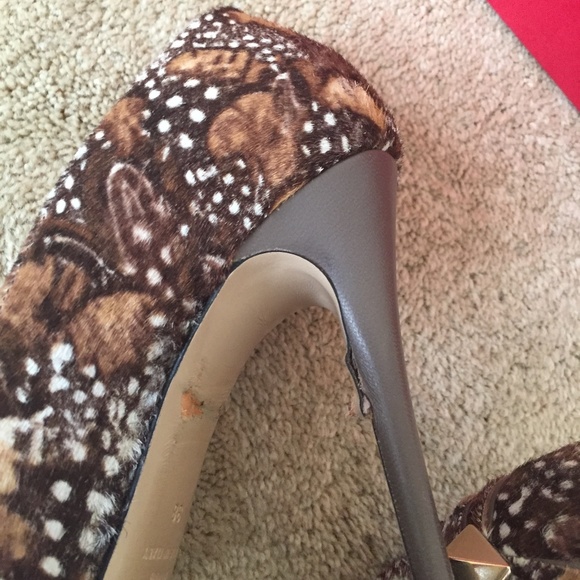 Valentino Round Toe Platform Printed Brown Pump Shoe With Stud Rockstud 38 - Picture 3 of 12